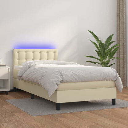 Giroletto a Molle con Materasso e LED Crema 90x190cm Similpelle