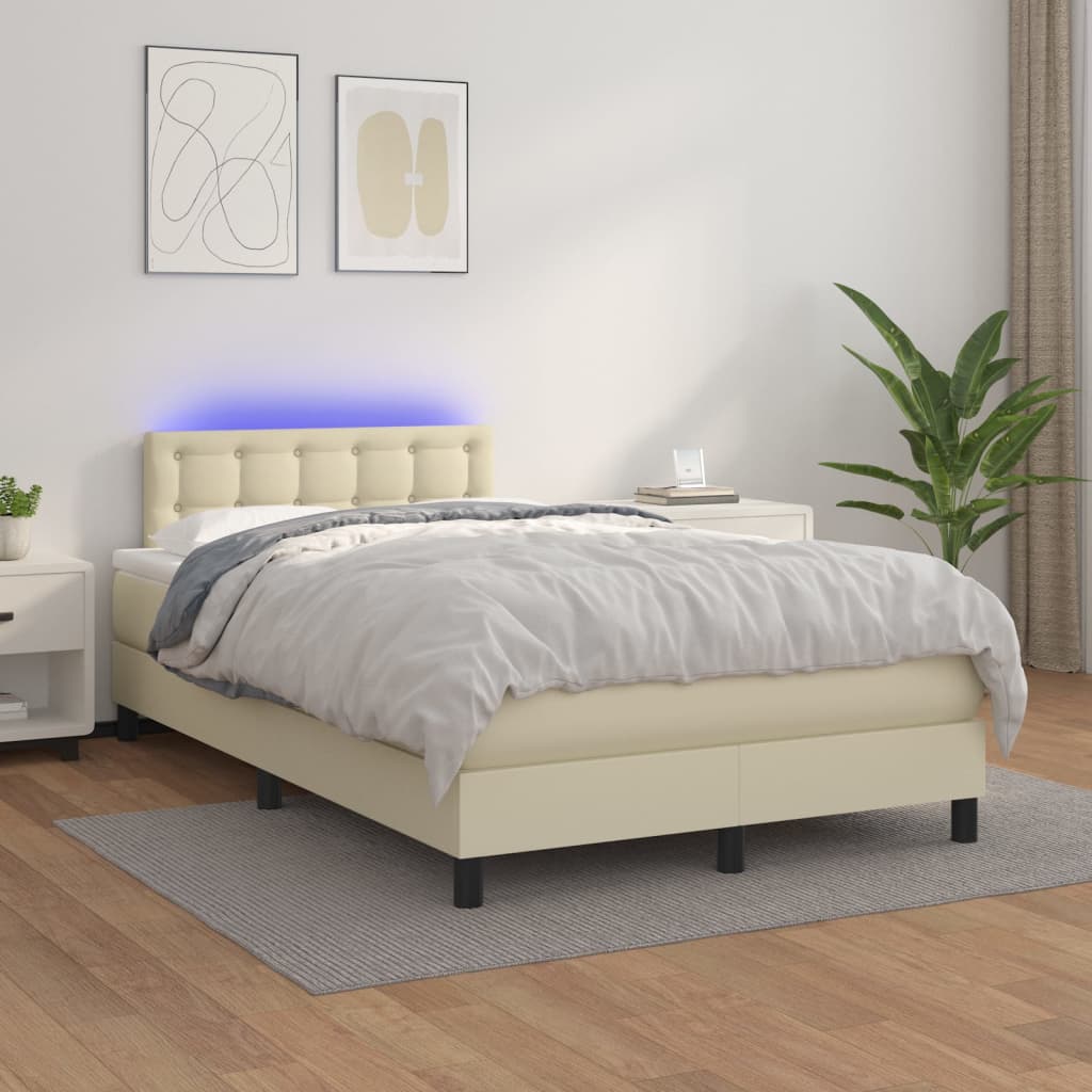 Giroletto Molle con Materasso e LED Crema 120x200cm Similpelle