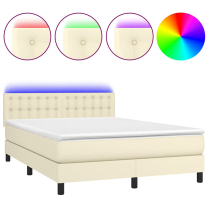 Giroletto a Molle con Materasso e LED Crema 140x190 cm