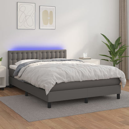 Giroletto Molle con Materasso e LED Grigio 140x190cm Similpelle