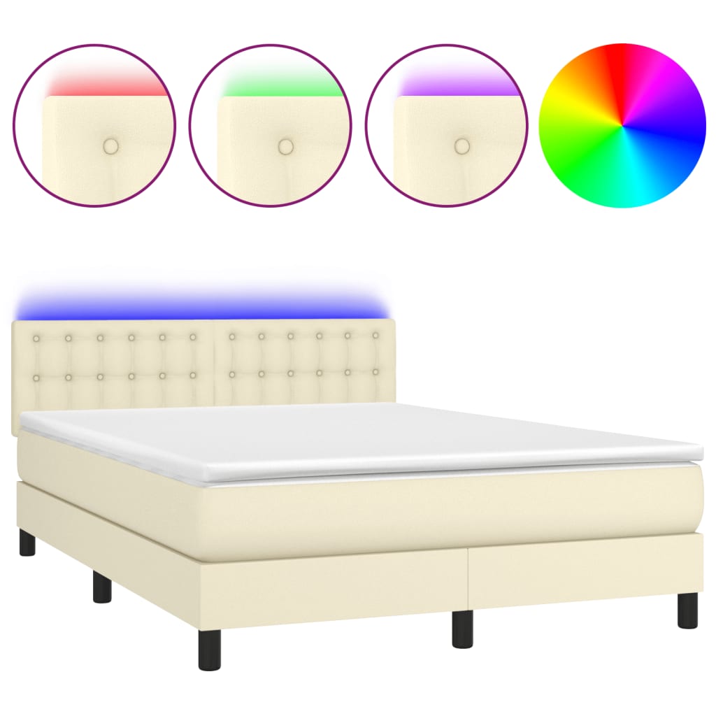 Giroletto a Molle con Materasso e LED Crema 140x200 cm