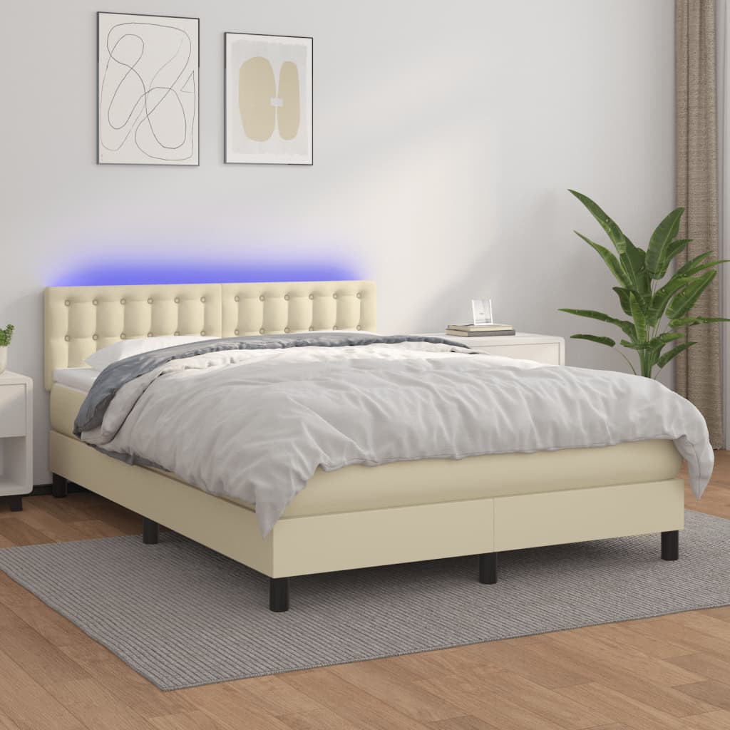 Giroletto a Molle con Materasso e LED Crema 140x200 cm
