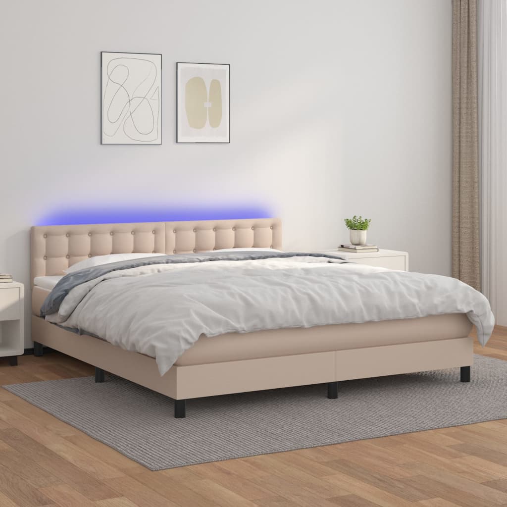 Giroletto Molle Materasso e LED Cappuccino 160x200cm Similpelle