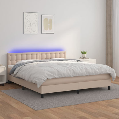 Giroletto Molle Materasso e LED Cappuccino 160x200cm Similpelle