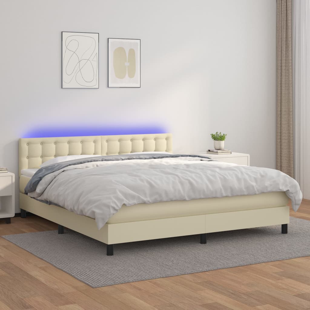 Giroletto a Molle con Materasso e LED Crema 180x200 cm