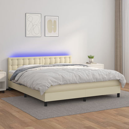Giroletto a Molle con Materasso e LED Crema 180x200 cm