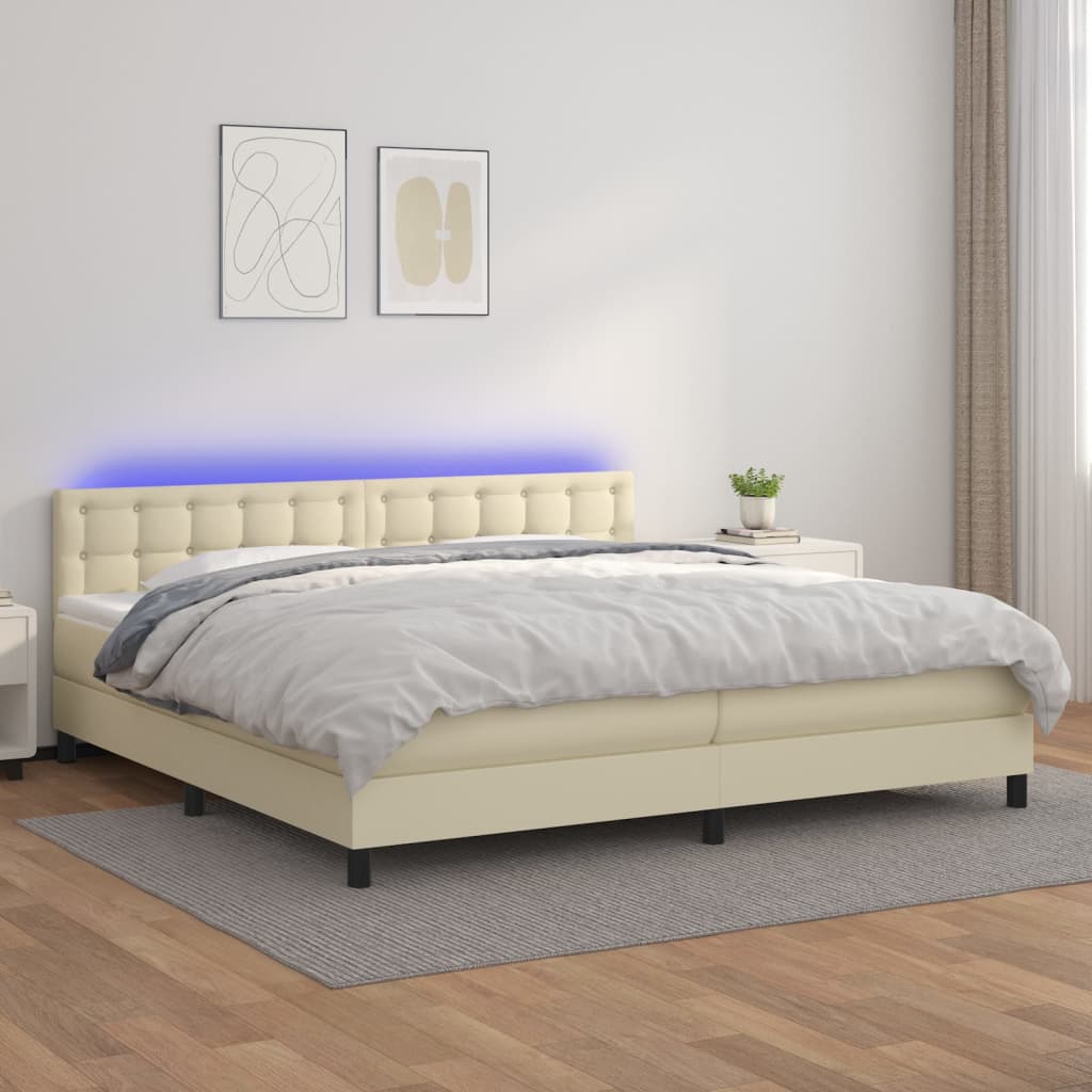 Giroletto a Molle con Materasso e LED Crema 200x200 cm