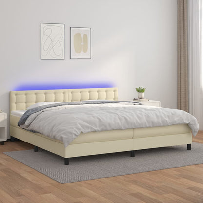 Giroletto a Molle con Materasso e LED Crema 200x200 cm