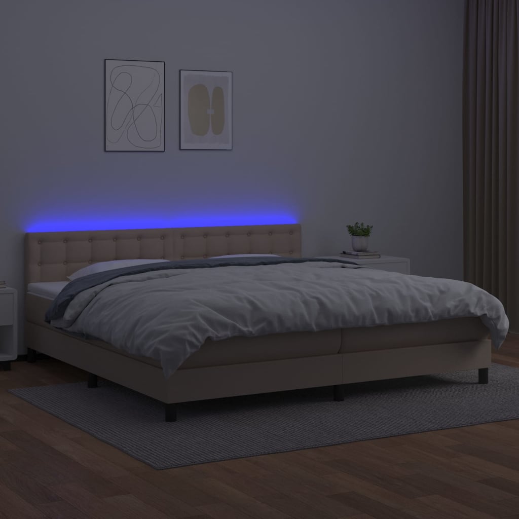 Giroletto Molle Materasso e LED Cappuccino 200x200cm Similpelle