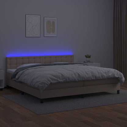 Giroletto Molle Materasso e LED Cappuccino 200x200cm Similpelle