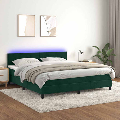 Letto a Molle con Materasso e LED Verde Scuro 160x200cm Velluto