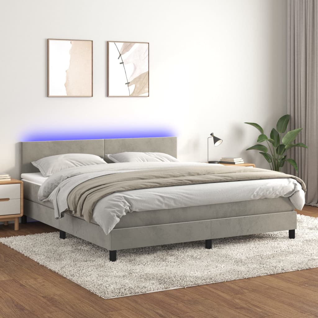 Letto a Molle con Materasso e LED Grigio Chiaro 180x200 cm Velluto