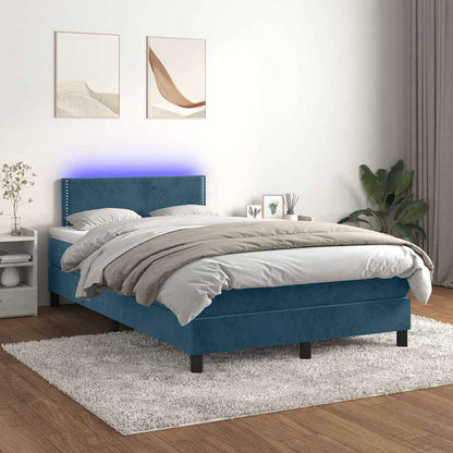 Letto a Molle con Materasso e LED Blu Scuro 120x200cm