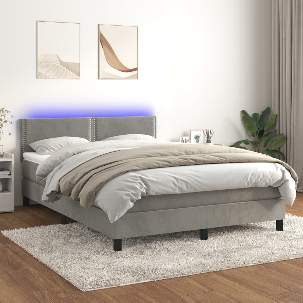 Letto a Molle con Materasso e LED Grigio Chiaro 140x190 cm Velluto