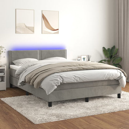 Letto a Molle con Materasso e LED Grigio Chiaro 140x190 cm Velluto