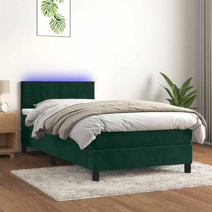 Letto a Molle con Materasso e LED Verde Scuro 80x200cm Velluto