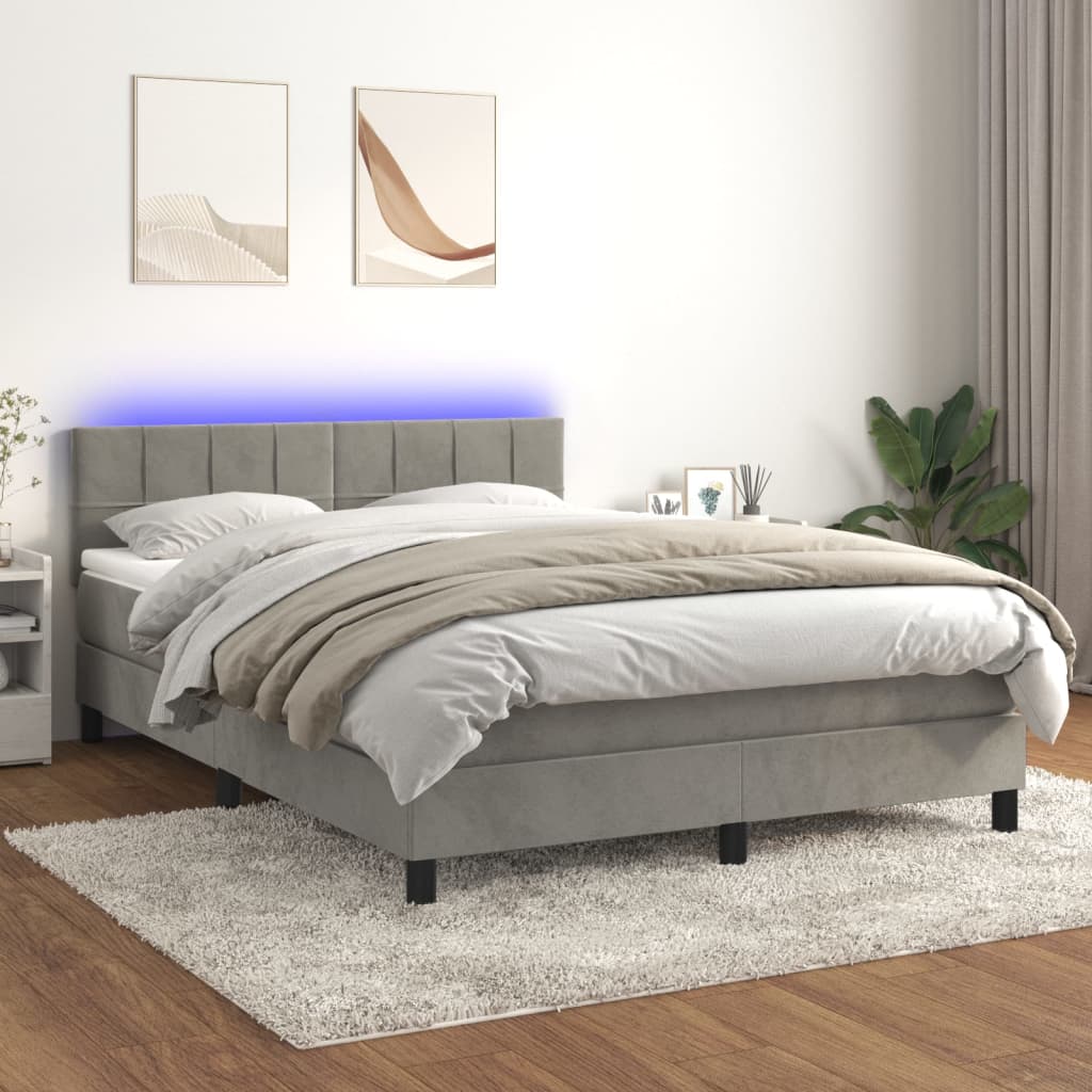 Letto a Molle con Materasso e LED Grigio Chiaro 140x190 cm Velluto