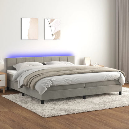 Letto a Molle con Materasso e LED Grigio Chiaro 200x200 cm Velluto