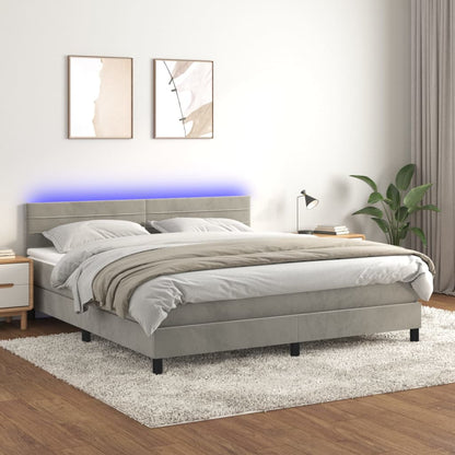 Letto a Molle con Materasso e LED Grigio Chiaro 160x200 cm Velluto