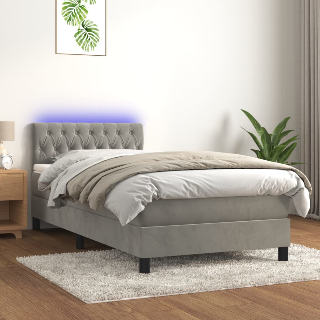 Letto a Molle con Materasso e LED Grigio Chiaro 90x190 cm Velluto