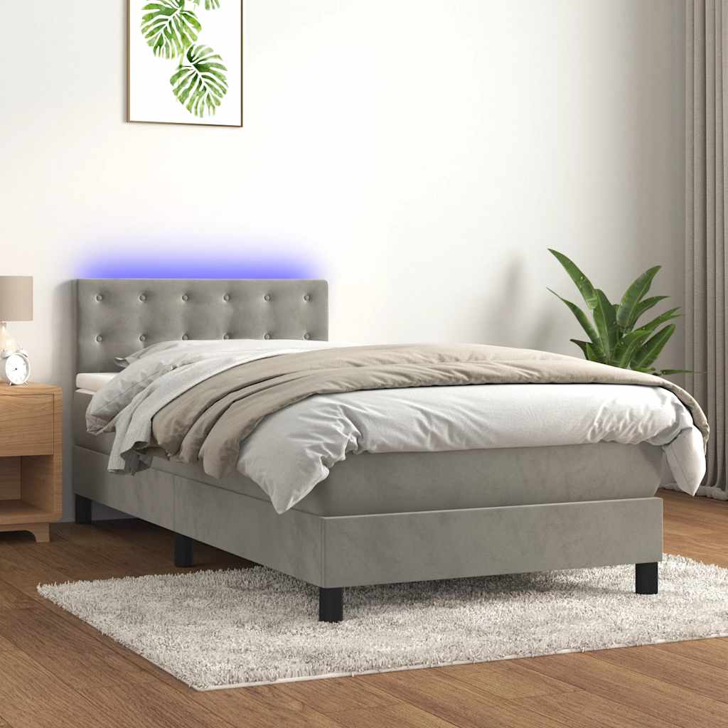 Letto a Molle con Materasso e LED Grigio Chiaro 80x200 cm Velluto