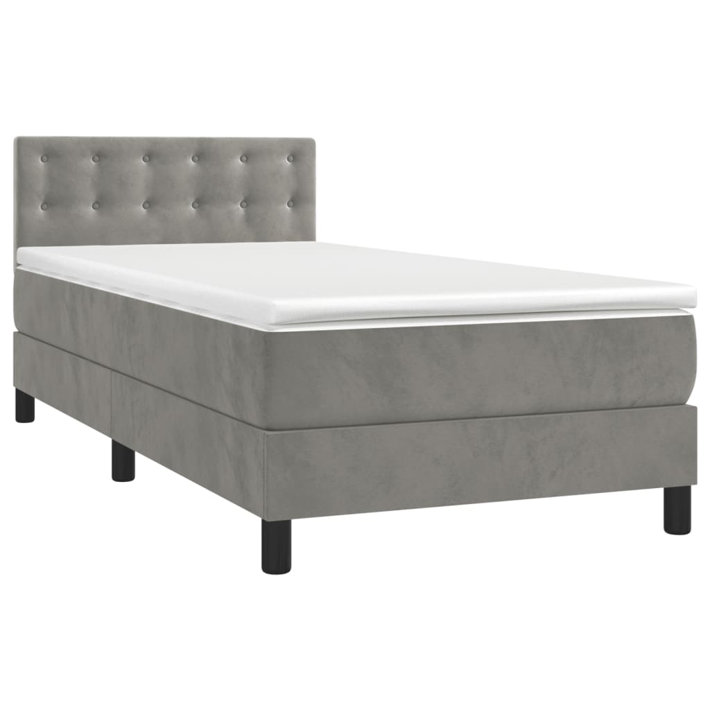 Letto a Molle con Materasso e LED Grigio Chiaro 90x190 cm Velluto