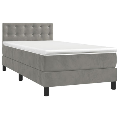 Letto a Molle con Materasso e LED Grigio Chiaro 90x190 cm Velluto