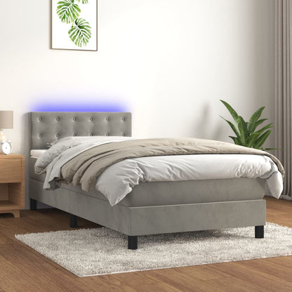 Letto a Molle con Materasso e LED Grigio Chiaro 90x190 cm Velluto