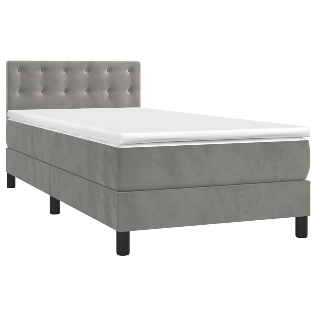 Letto a Molle con Materasso e LED Grigio Chiaro 90x200 cm Velluto