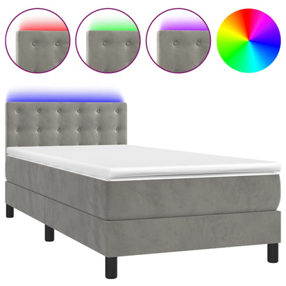 Letto a Molle con Materasso e LED Grigio Chiaro 100x200 cm Velluto