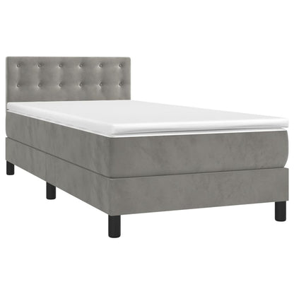 Letto a Molle con Materasso e LED Grigio Chiaro 100x200 cm Velluto