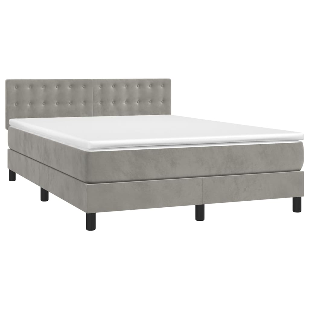 Letto a Molle con Materasso e LED Grigio Chiaro 140x190 cm Velluto
