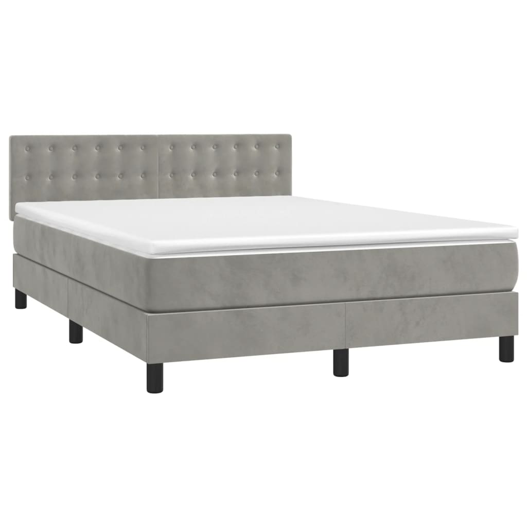 Letto a Molle con Materasso e LED Grigio Chiaro 140x200 cm Velluto