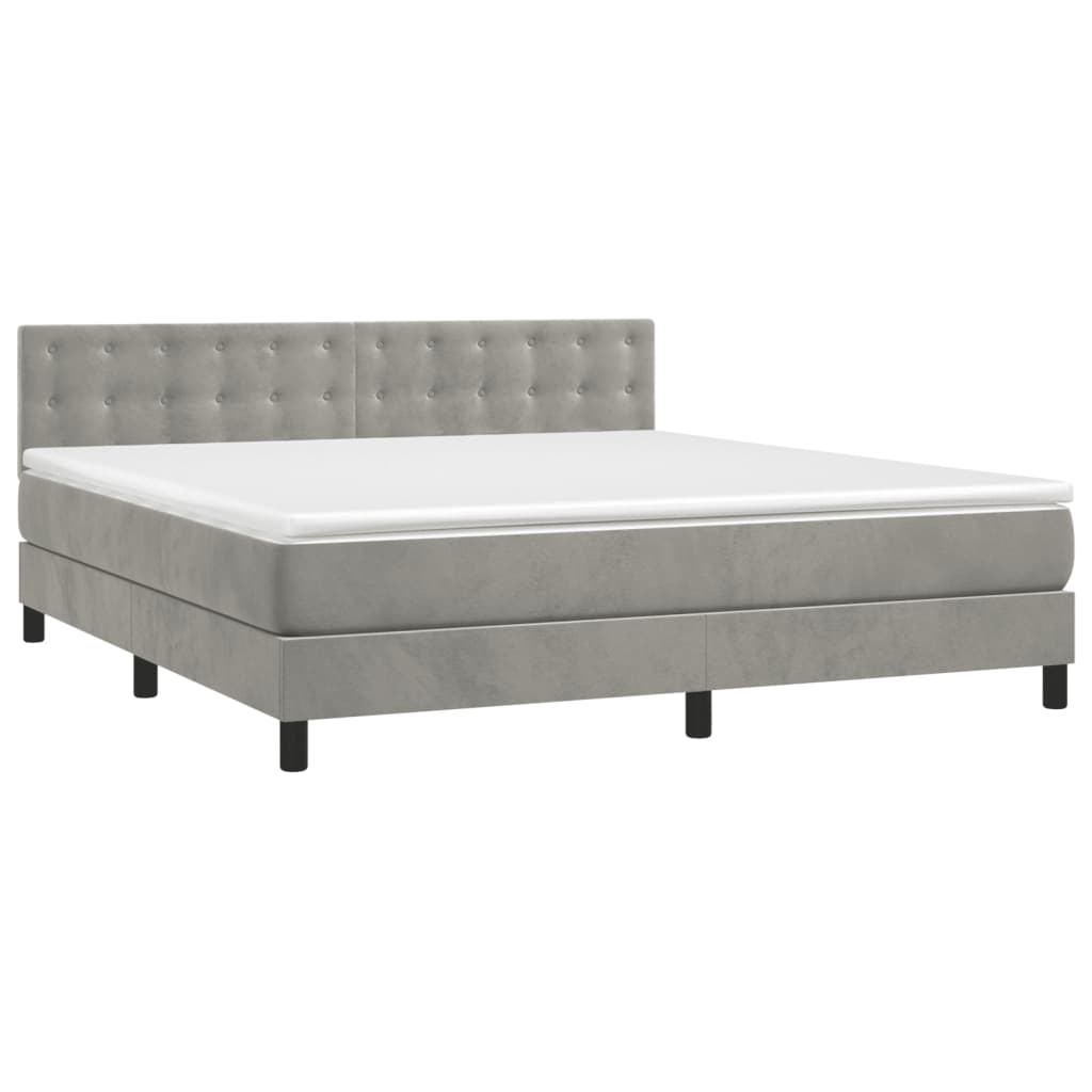 Letto a Molle con Materasso e LED Grigio Chiaro 160x200 cm Velluto