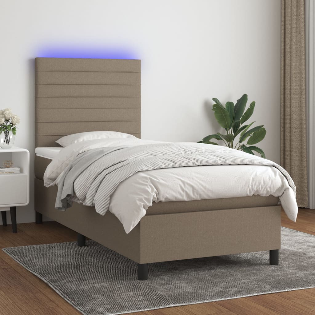 Letto a Molle con Materasso e LED Tortora 90x200 cm in Tessuto
