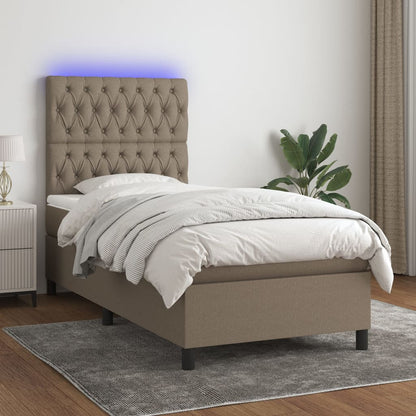 Letto a Molle con Materasso e LED Tortora 100x200cm in Tessuto