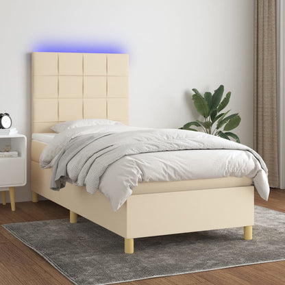 Letto a Molle con Materasso e LED Crema 100x200cm in Tessuto