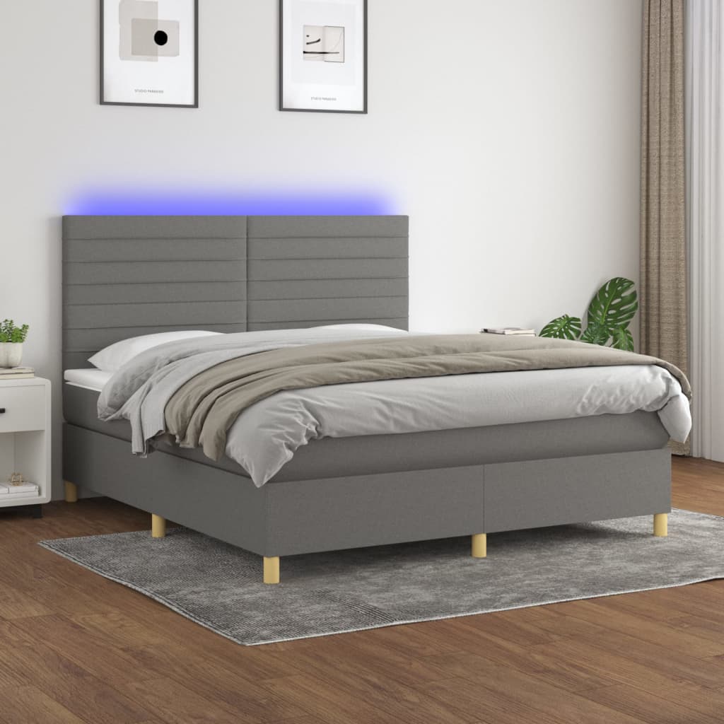 Letto a Molle Materasso e LED Grigio Scuro 180x200cm in Tessuto
