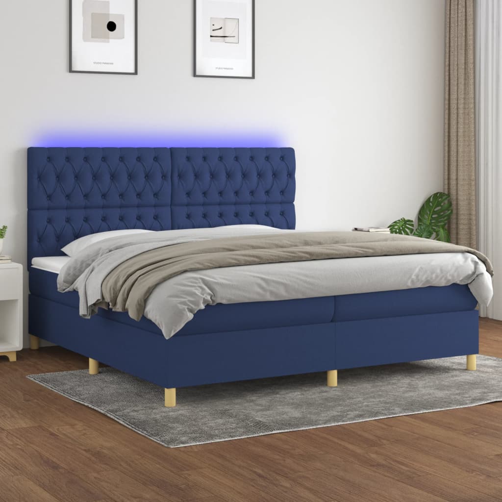 Letto a Molle Materasso e LED Blu 200x200cm in Tessuto