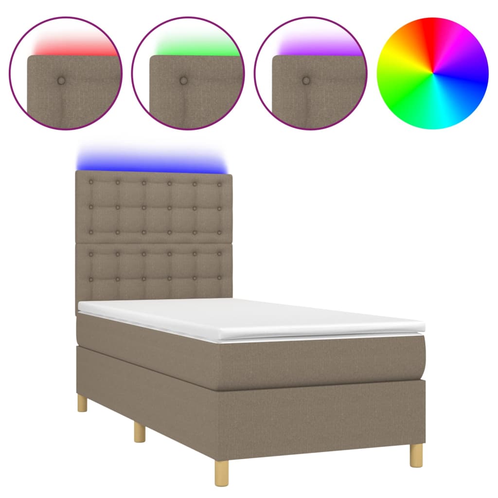 Letto a Molle con Materasso e LED Tortora 80x200 cm in Tessuto