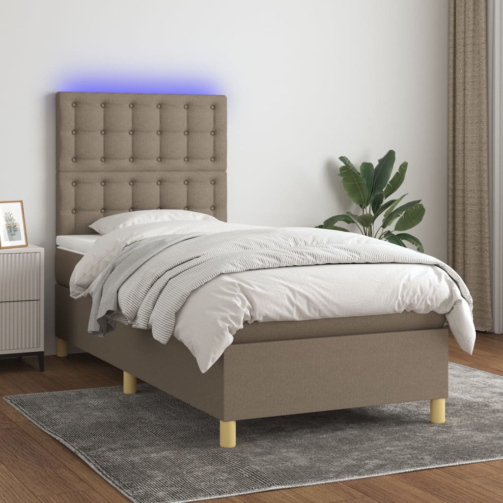 Letto a Molle con Materasso e LED Tortora 80x200 cm in Tessuto