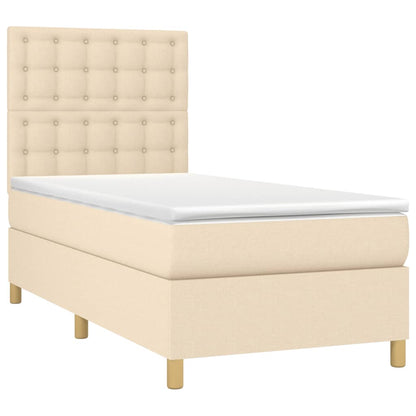 Letto a Molle con Materasso e LED Crema 100x200cm in Tessuto