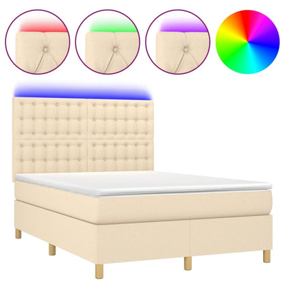 Letto a Molle con Materasso e LED Crema 140x200 cm in Tessuto