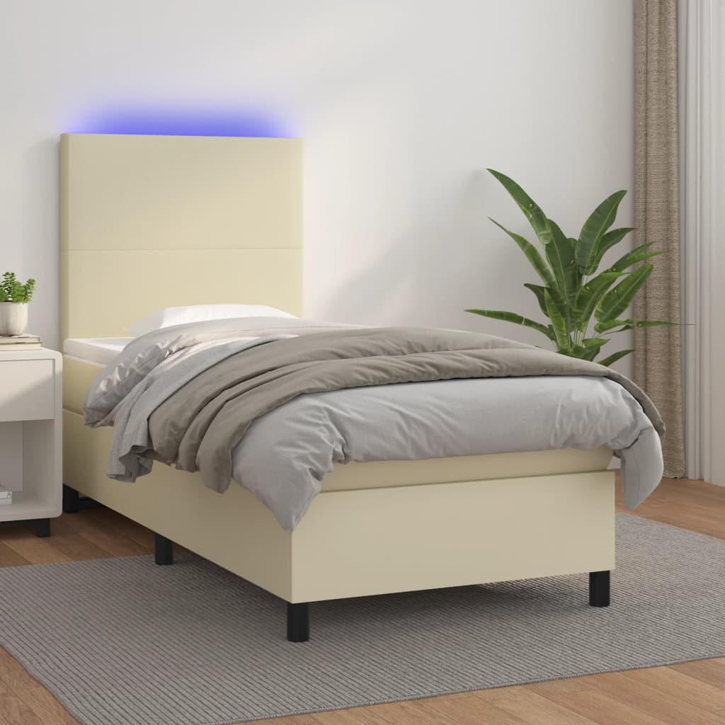 Giroletto a Molle con Materasso e LED Crema 80x200cm Similpelle