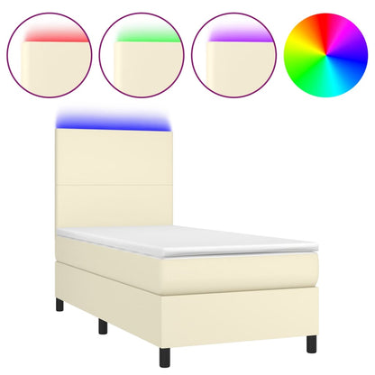 Giroletto a Molle con Materasso e LED Crema 90x190cm Similpelle