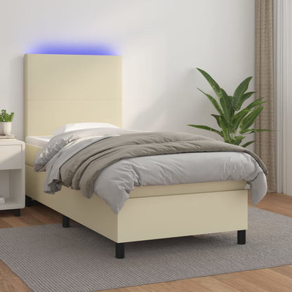 Giroletto a Molle con Materasso e LED Crema 90x190cm Similpelle