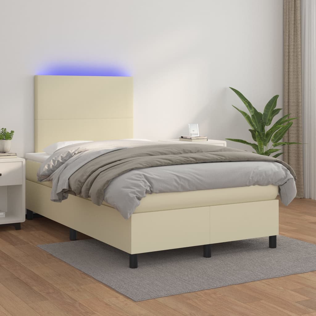 Giroletto Molle con Materasso e LED Crema 120x200cm Similpelle