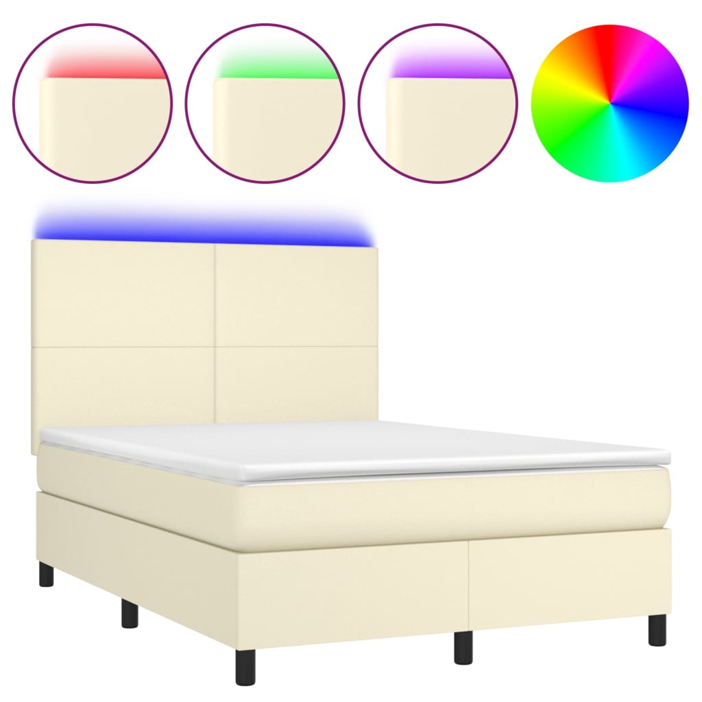 Giroletto a Molle con Materasso e LED Crema 140x200 cm