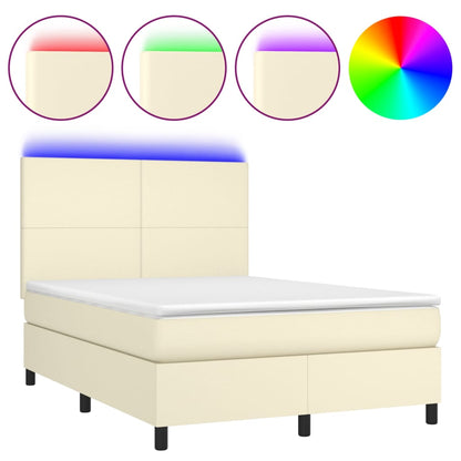Giroletto a Molle con Materasso e LED Crema 140x200 cm