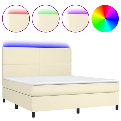 Giroletto a Molle con Materasso e LED Crema 180x200 cm